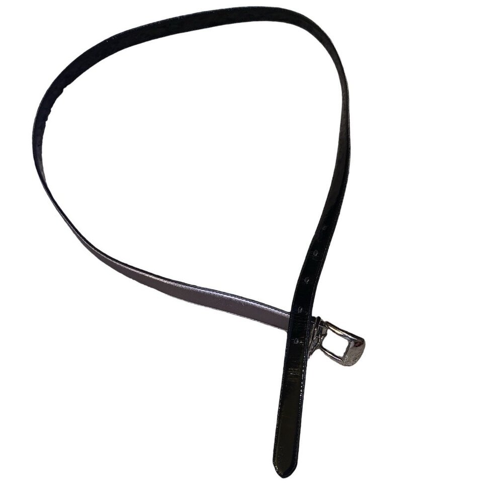 Lauren Ralph Lauren Black Patent Leather And Silver belt preppy minimalist